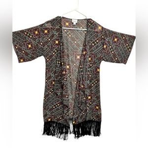 NWT LuLaRoe Womens Kimono Swim Coverup Colorful Fringe Sheer Cardigan size S